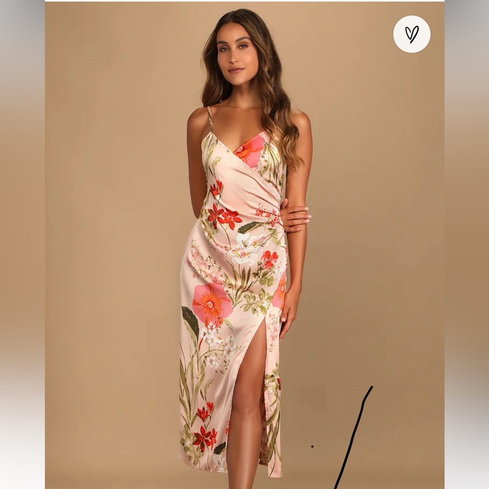 NWT LuLus Medium Remarkable Entrance Pink Floral Print Satin Midi Dress
